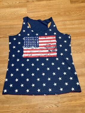 Navy Star Print Tank with American Flag